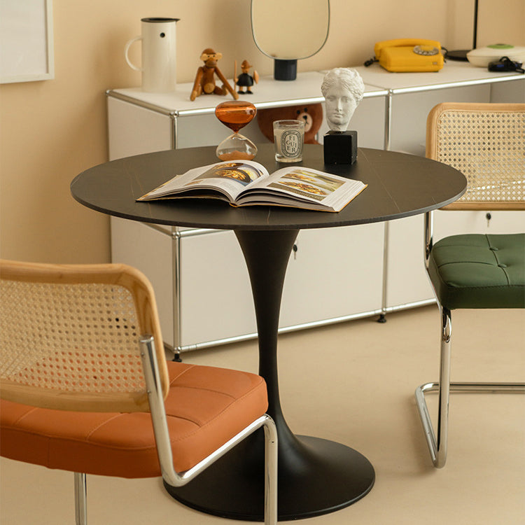 Modern Minimalist Round Slate Solid Wood Coffee Table For Living Room