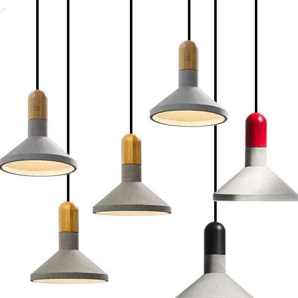 Zeitgenössische industrielle Zementkegel-Holz-Pendelleuchte mit 1 Licht für Esszimmer 