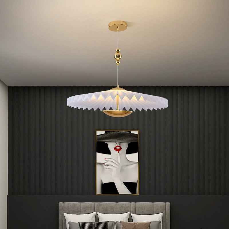 Modern Art Deco Pleated Round Acrylic Iron LED Chandelier For Living Room