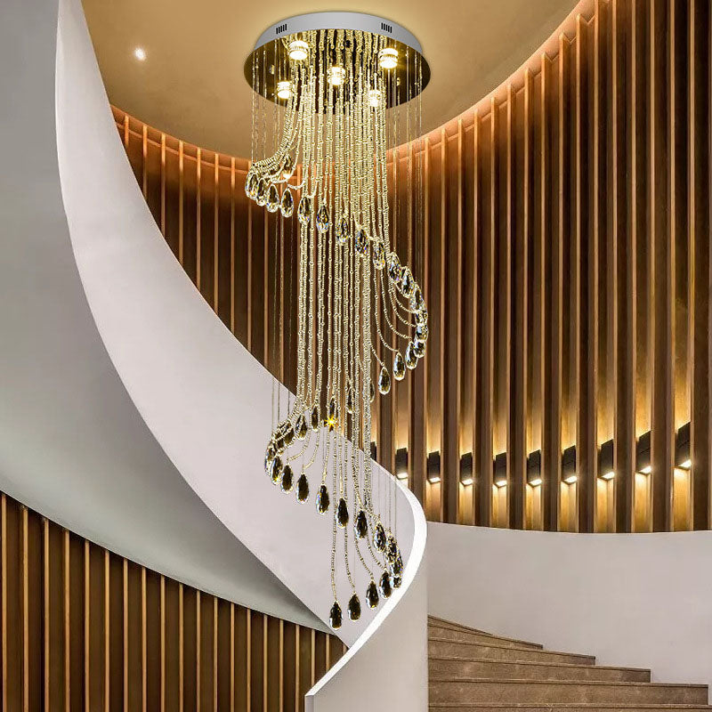 Modern Minimalist Round Line Stainless Steel Crystal 5-Light Chandelier For Living Room