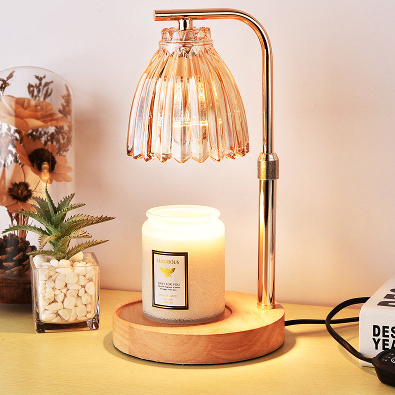 Lampe de table en verre en forme de fleur Art Déco moderne en fer et bois à 1 lumière avec cire fondue pour chambre 