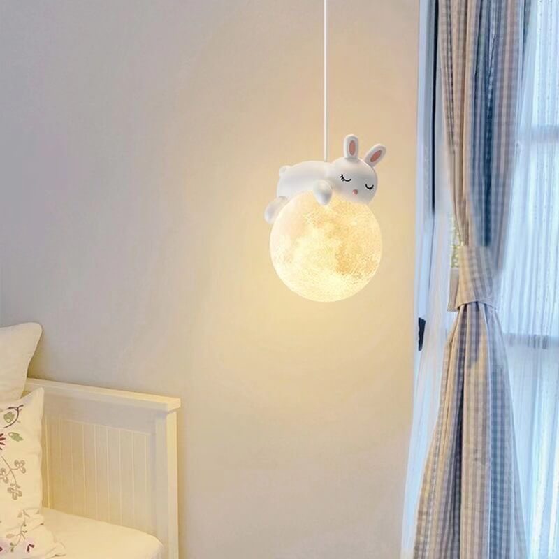 Modern Simple Resin Bear Rabbit Decorative Iron 1-Light Pendant Light