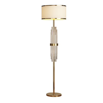 Contemporary Scandinavian Luxury Round Fabric Glass Column 1-Light Standing Floor Lamp For Living Room