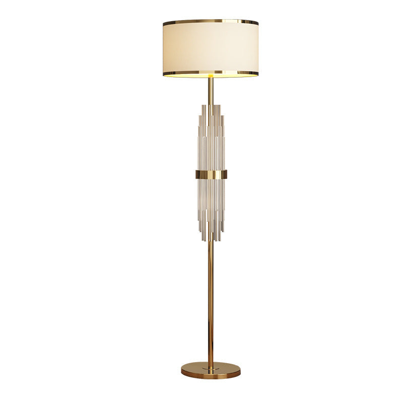 Contemporary Scandinavian Luxury Round Fabric Glass Column 1-Light Standing Floor Lamp For Living Room