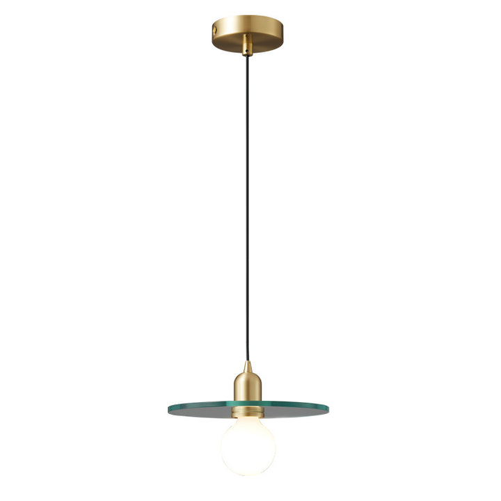 Contemporary Scandinavian Glass Round Disc Copper Lamp Head 1-Light Pendant Light For Dining Room