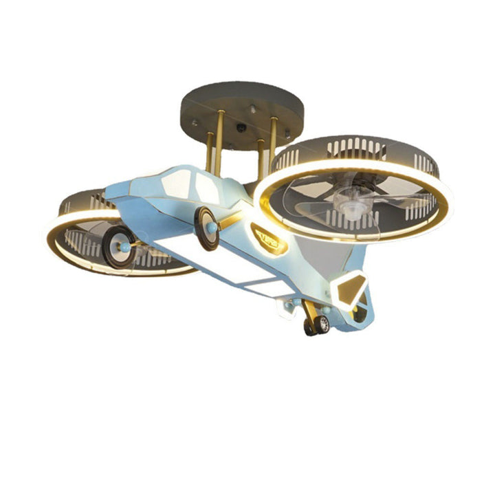 Ventilador de techo con luz LED de varillas contemporáneas creativas para niños, avión, para dormitorio 
