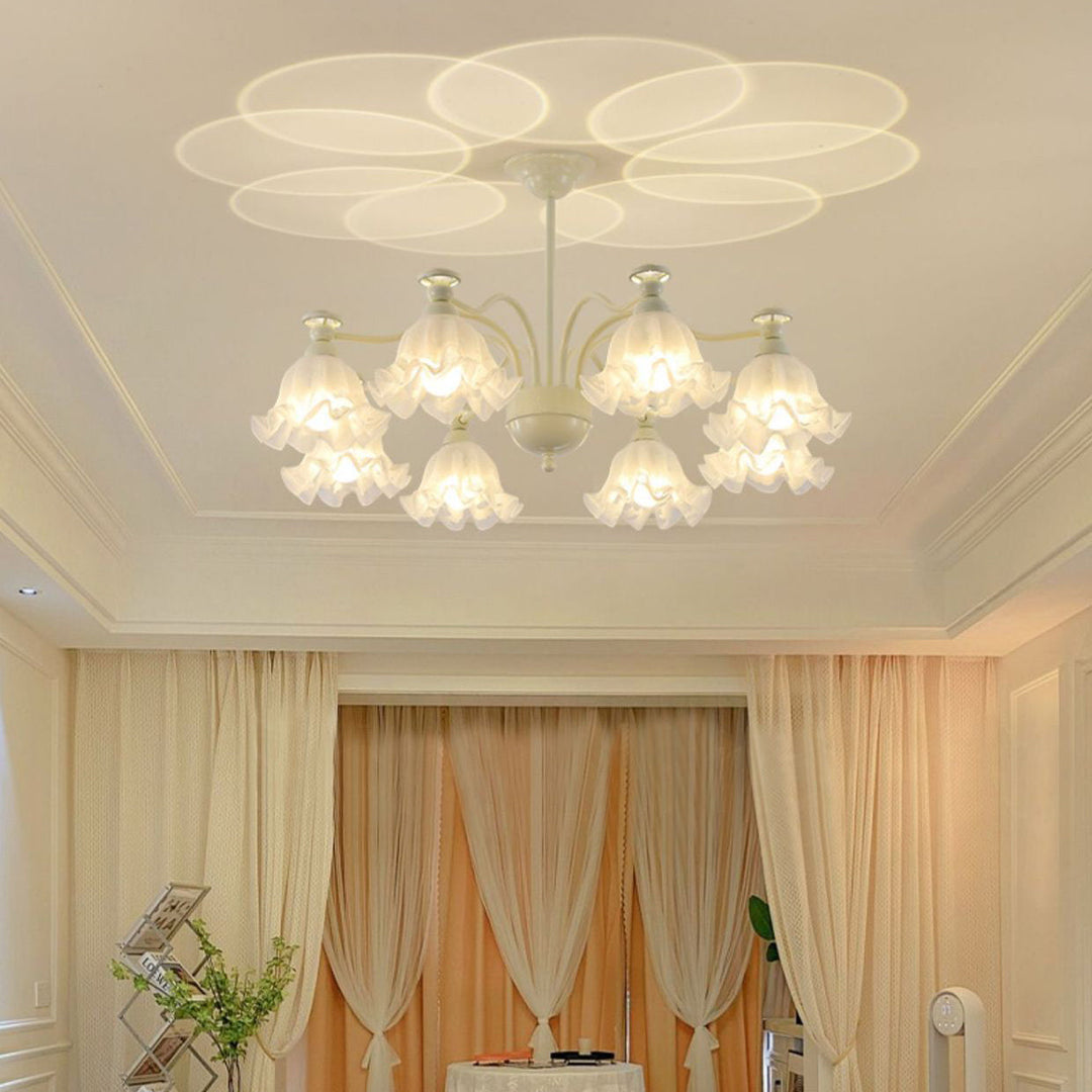 Lustre traditionnel en verre avec motif floral et branches en fer, 6/8 lumières pour chambre 