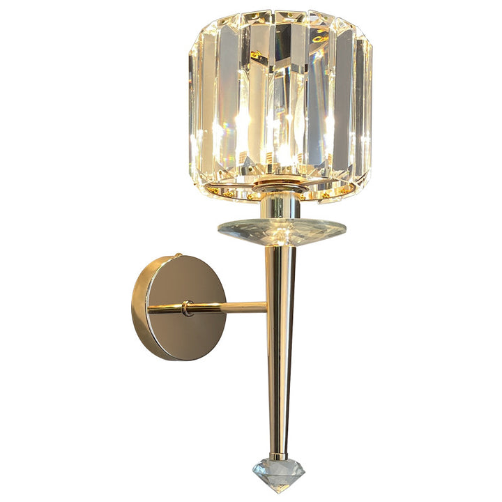Modern Luxury Metal Iron Stainless Steel Crystal Ball Cylinder 1-Light Wall Sconce Lamp For Bedside