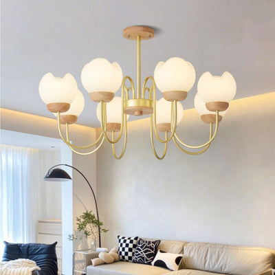 Modern Mid-Century Floral Metal Rubberwood Rotomolded 3/5/8 Light Chandelier For Living Room