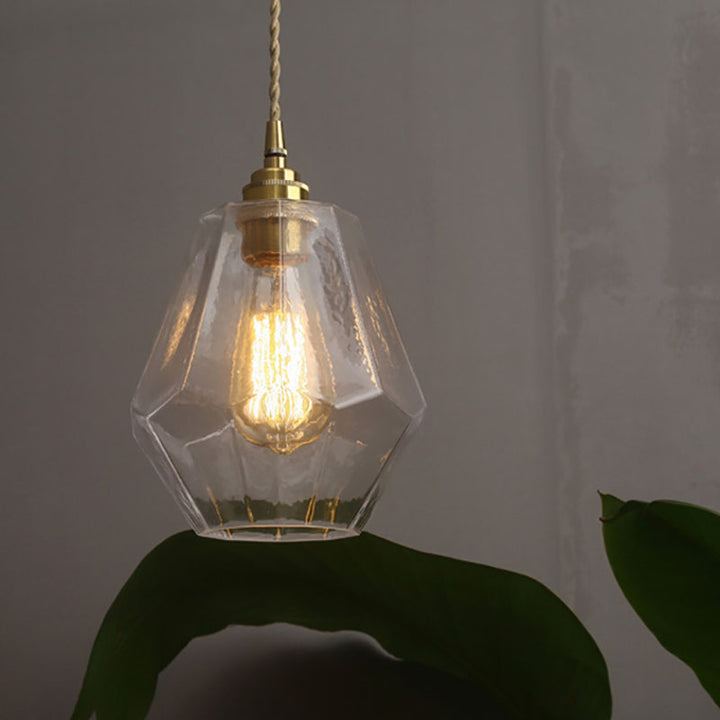 Suspension lumineuse à 1 ampoule en forme de losange en laiton traditionnel japonais pour chevet 