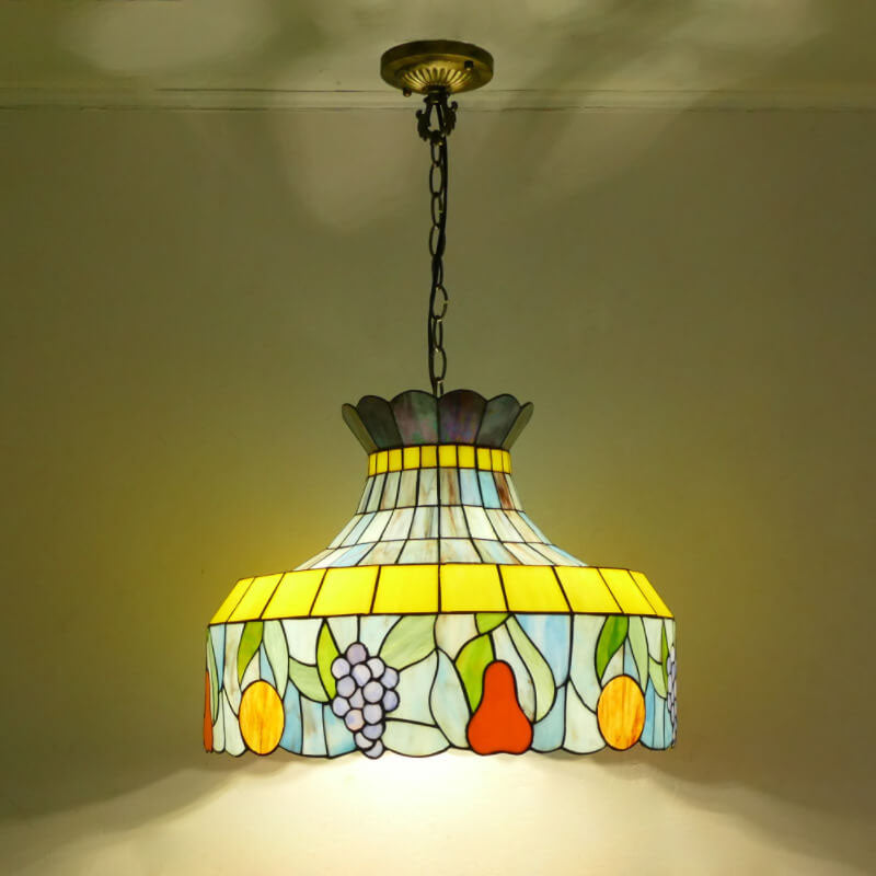 Tiffany Fruit Platter Decor Stained Glass Crown Shape 1-Light Pendant