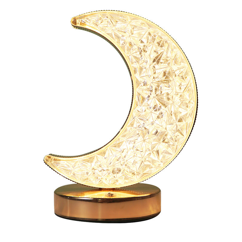 Lampe de table LED moderne Art Déco en métal avec cristal étoile lune pour chevet 