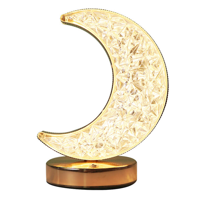 Lampe de table LED moderne Art Déco en métal avec cristal étoile lune pour chevet 
