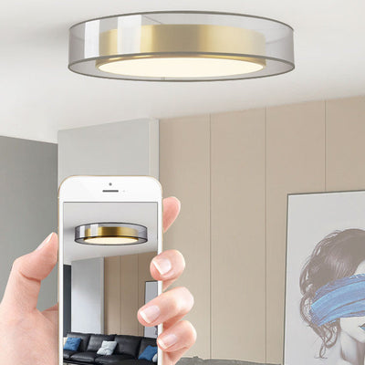 Zeitgenössische nordische Eisen-Messing-Acryl-runde LED-Unterputz-Deckenleuchte für Wohnzimmer 
