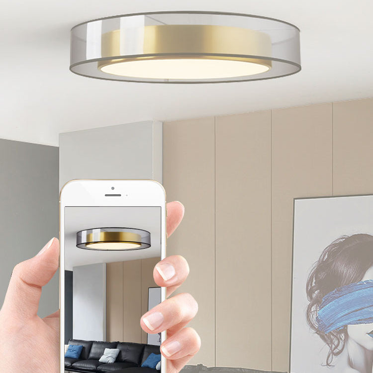Zeitgenössische nordische Eisen-Messing-Acryl-runde LED-Unterputz-Deckenleuchte für Wohnzimmer 