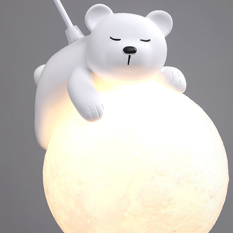 Zeitgenössische kreative PE Kugelschirm Harz Tier Kaninchen Bär Design 1-Licht Pendelleuchte für Wohnzimmer 