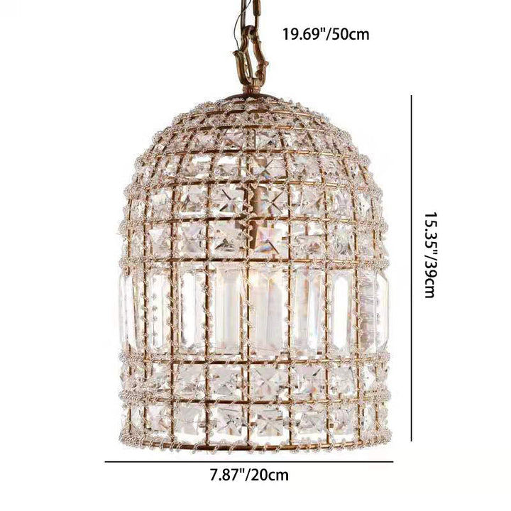Traditioneller Vintage-Kronleuchter mit Vogelkäfiggitter und Kristallglas, 1 Licht, für Schlafzimmer
