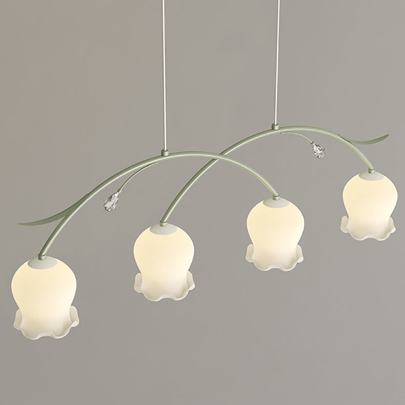 Simplicité Contemporaine Abat-jour en Verre à Fleurs Arc Bande de Fer Lustre Îlot à 3/4 Lumières pour Chambre 