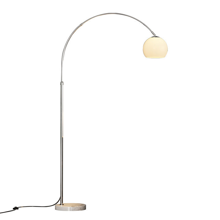 Lampe de sol contemporaine scandinave avec abat-jour rond en verre et tige de pêche en fer à 1 lumière pour salon 