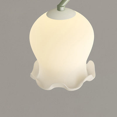 Simplicité Contemporaine Abat-jour en Verre à Fleurs Arc Bande de Fer Lustre Îlot à 3/4 Lumières pour Chambre 