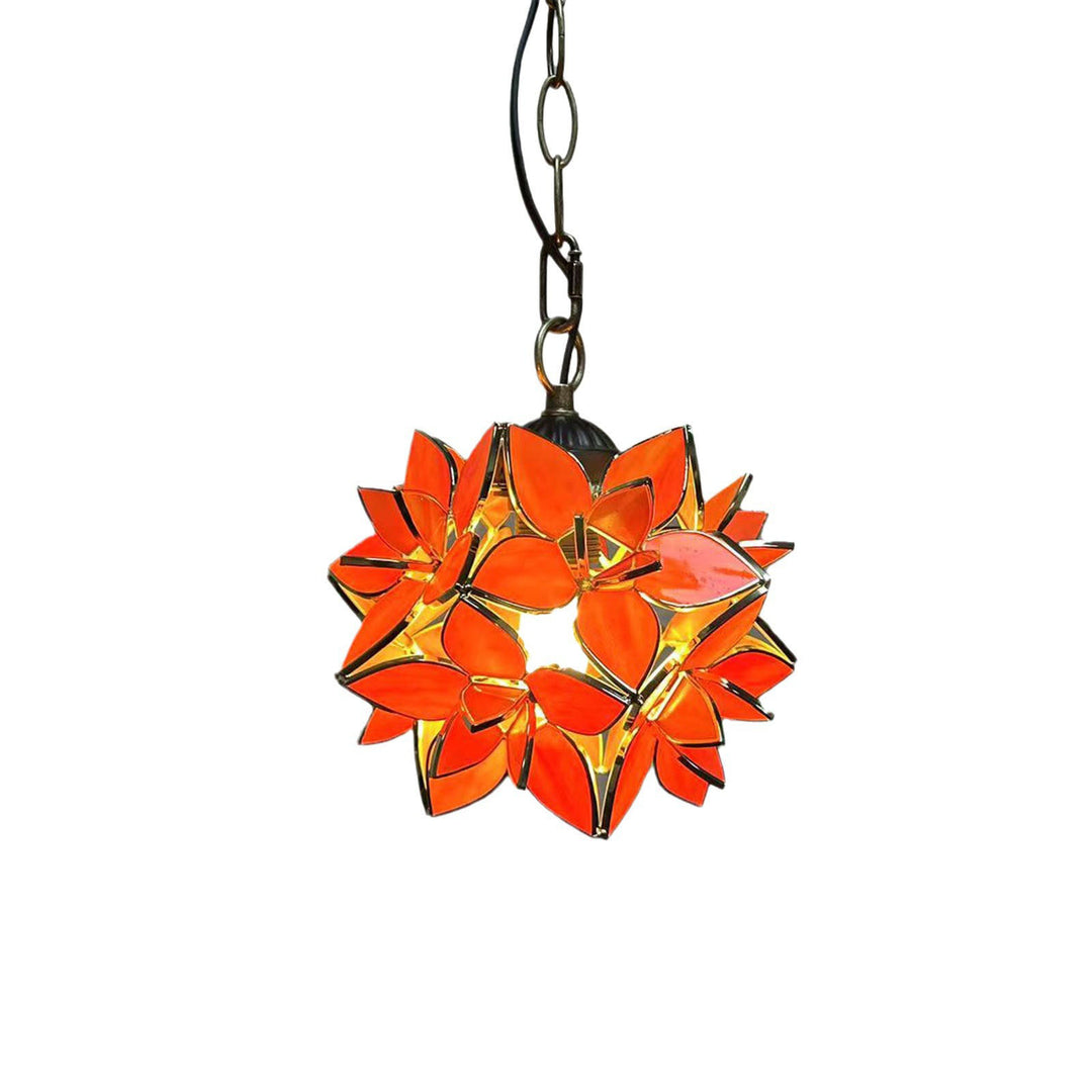 Traditionelle Tiffany Runde Blume Ball Zink Buntglas 1-Licht Pendelleuchte für Wohnzimmer 