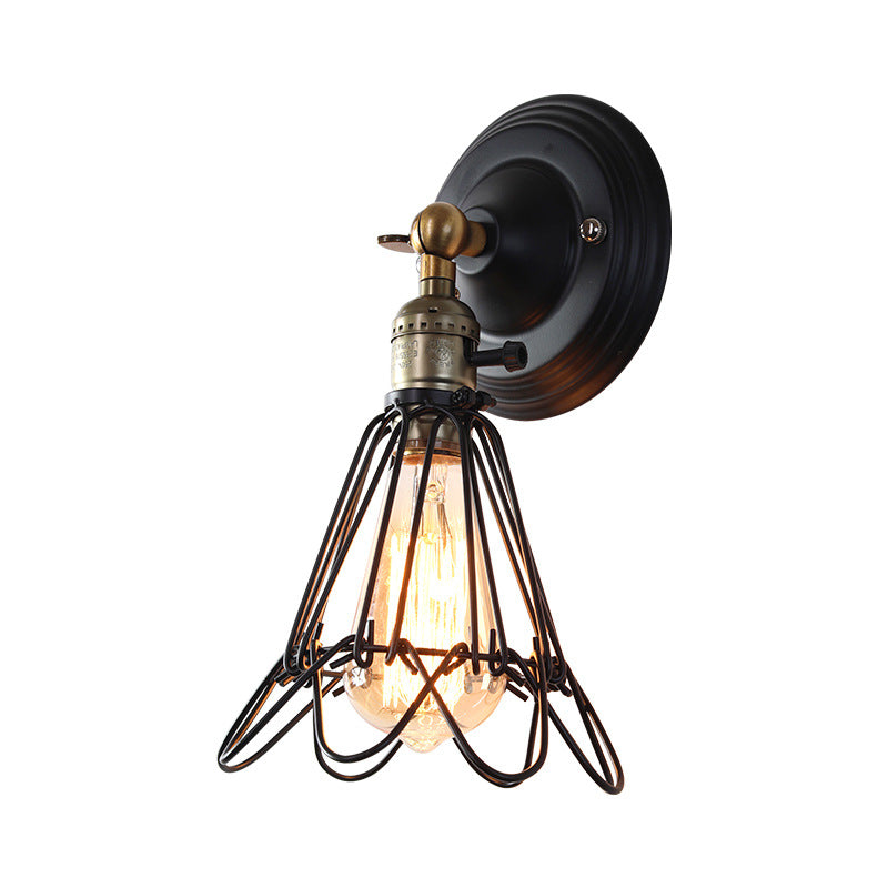 Aplique de pared de 1 luz con pantalla de soporte de hierro retro contemporáneo para comedor 