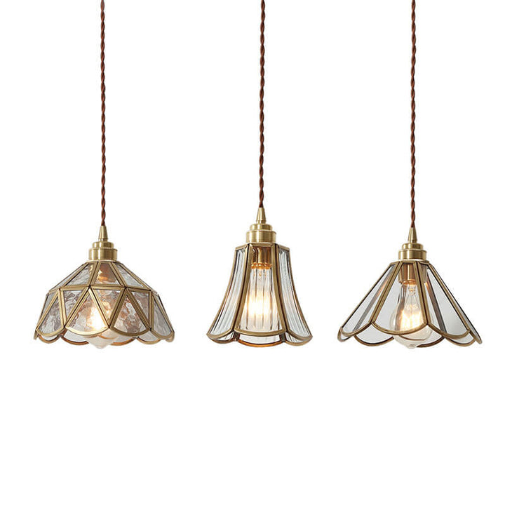 Traditional Japanese Cone Geometric Glass Copper 1-Light Pendant Light