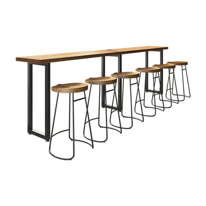 Contemporary Nordic Pine Wood Iron Round Bar Stool Backless Footrest For Dining Room