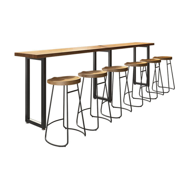 Contemporary Nordic Pine Wood Iron Round Bar Stool Backless Footrest For Dining Room