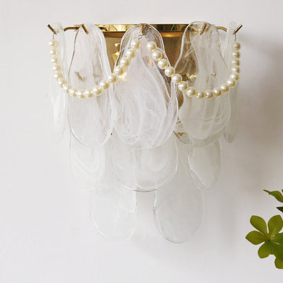 French Light Luxury Glass Shell Pearl 2-Light Wall Sconce Lamp