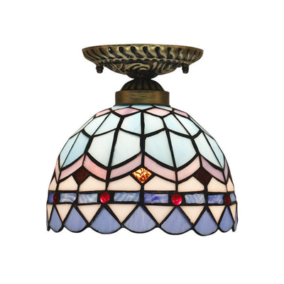 Tiffany Stained Glass Dome 1-Light Semi-Flush Mount Deckenleuchte 