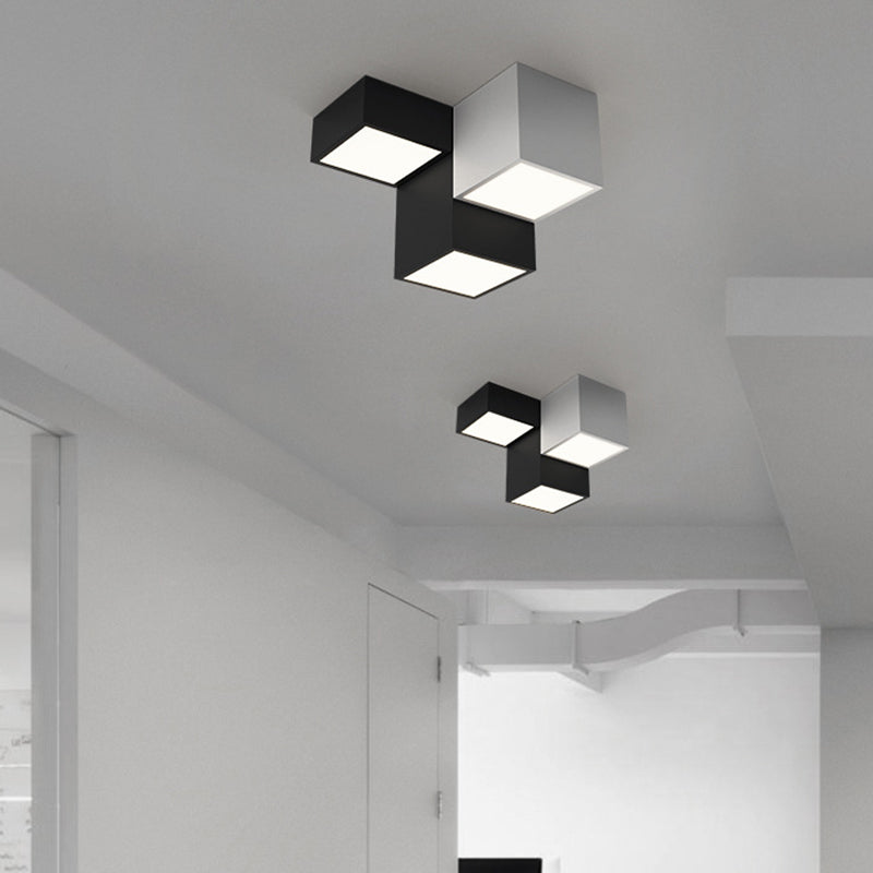Modern Minimalist Cube Iron Acrylic LED Flush Mount Ceiling Light For Living Room