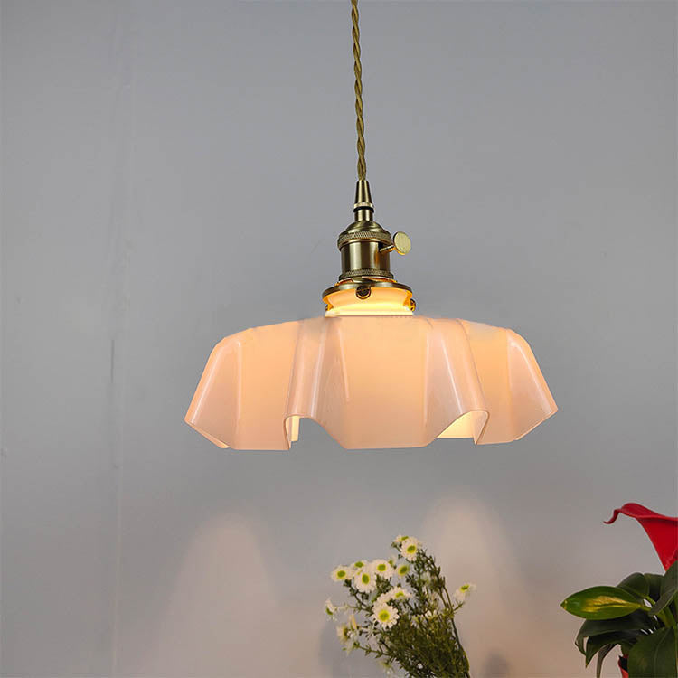 Traditional Japanese Cream Petal Glass 1-Light Pendant Light For Dining Room