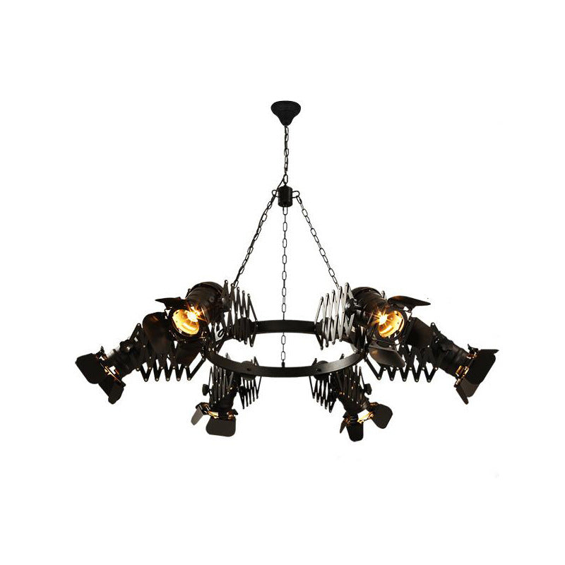 Contemporary Industrial Wrought Iron Round 6-Light Chandelier For Dining Room