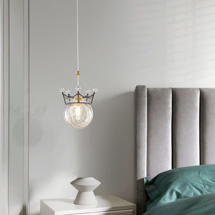 Lustre Suspendu Moderne de Luxe Crown Orb Tout en Laiton avec Verre 1 Lumière pour Chambre 