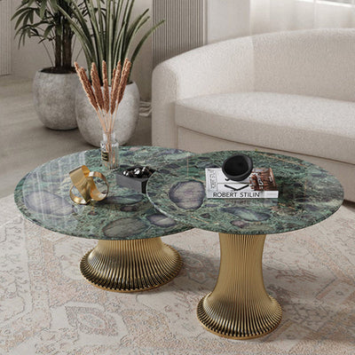 Ensemble de tables basses rondes contemporaines en marbre et acier inoxydable pour salon 