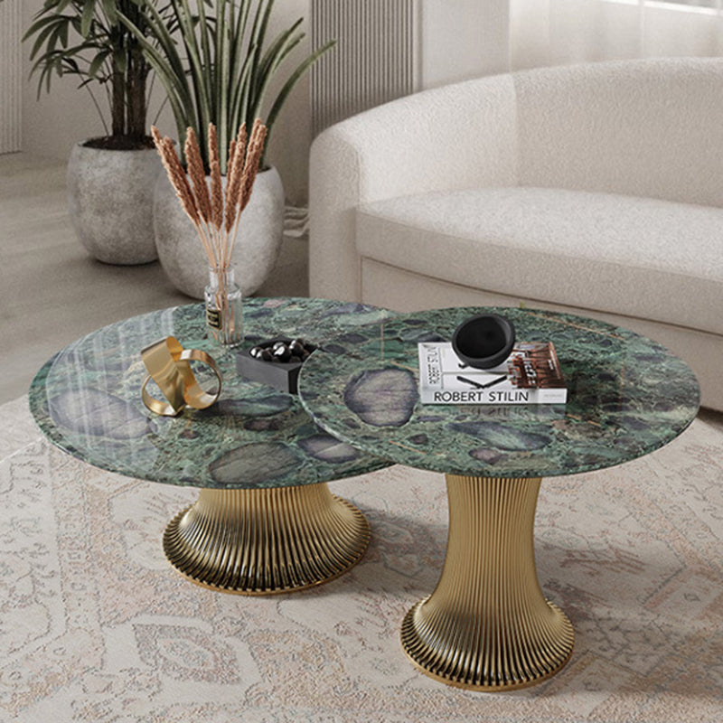 Ensemble de tables basses rondes contemporaines en marbre et acier inoxydable pour salon 