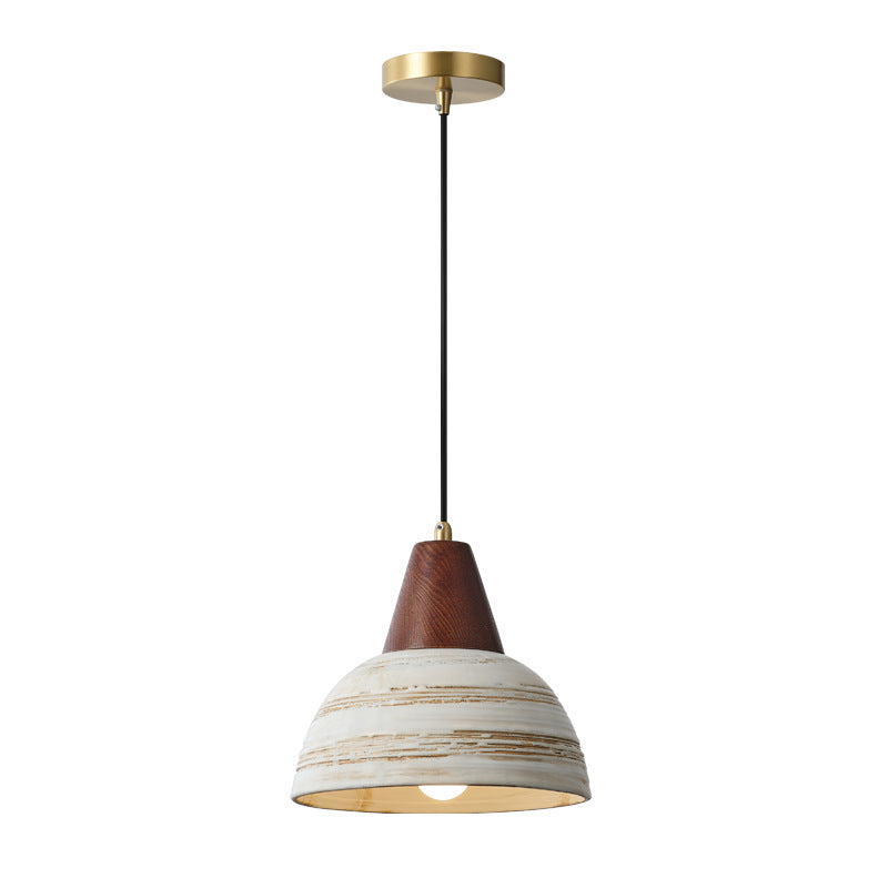 Zeitgenössische Retro-Keramikschale Form Holz 1-Licht Pendelleuchte für Wohnzimmer 
