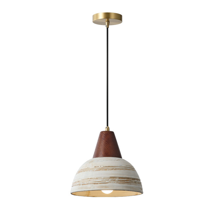 Zeitgenössische Retro-Keramikschale Form Holz 1-Licht Pendelleuchte für Wohnzimmer 