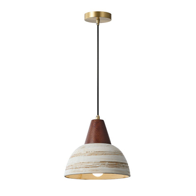 Zeitgenössische Retro-Keramikschale Form Holz 1-Licht Pendelleuchte für Wohnzimmer 