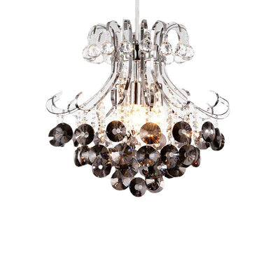 Lustre à 4 lumières avec cadre argenté et boule de cristal raisin de luxe moderne pour salon 