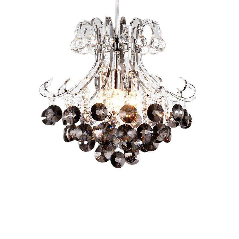 Lustre à 4 lumières avec cadre argenté et boule de cristal raisin de luxe moderne pour salon 