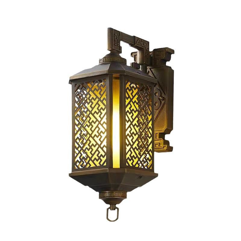 Traditional Chinese Brushed Aluminum House Pagoda 1-Light Wall Sconce Lamp For Outdoor Patio