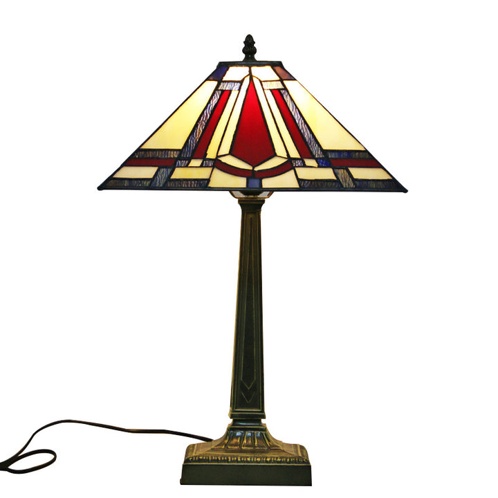 Traditionelle Tiffany Conic Diamond Deer Legierung Glas 1-Licht Tischlampe für das Studium 