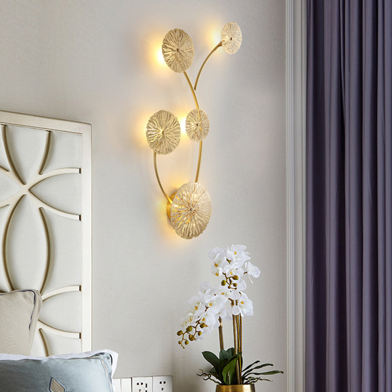 Moderne Luxus Vollkupfer Hohl Lotusblatt Cluster 3/5/7-Licht Wandleuchte Lampe für Wohnzimmer 