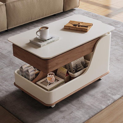 Table d'appoint réglable en hauteur avec plateau en pierre frittée rectangulaire nordique contemporain à roulettes à 3 niveaux pour salon 