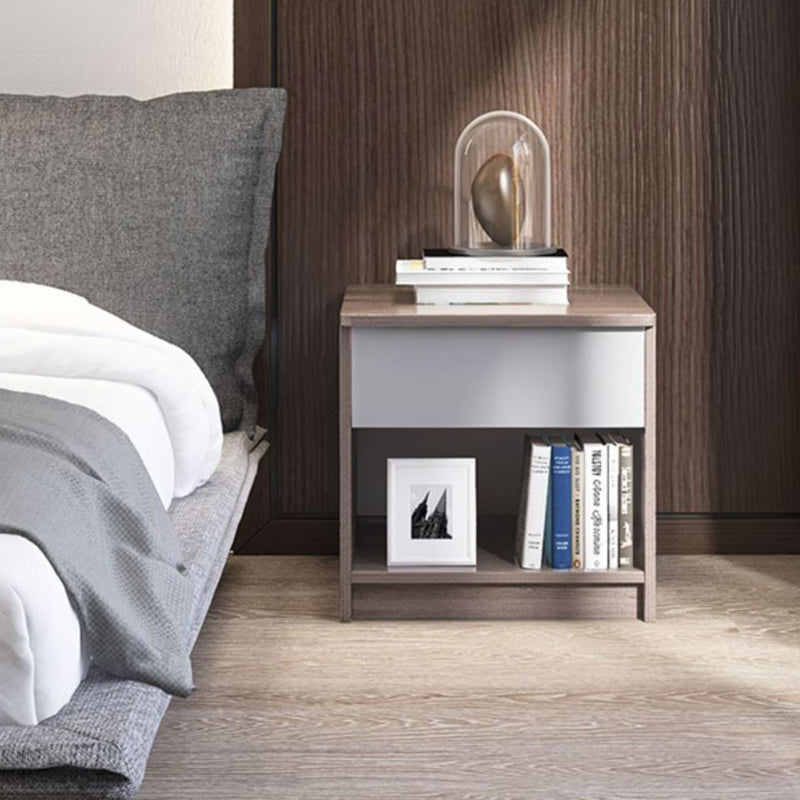 Table de chevet moderne minimaliste à dessus carré en panneau haute densité avec 1 tiroir pour chambre 