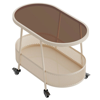 Mesa Auxiliar Rectangular de Hierro y Vidrio Minimalista Moderna de 2 Niveles para Sala de Estar 