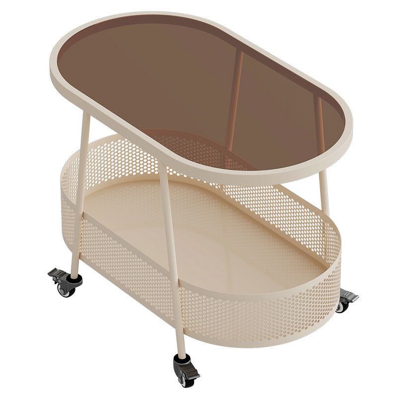 Mesa Auxiliar Rectangular de Hierro y Vidrio Minimalista Moderna de 2 Niveles para Sala de Estar 