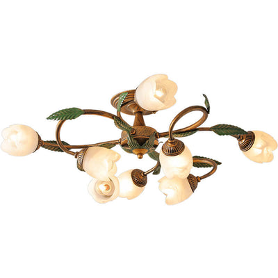 Modern Idyllic Iron Flower Branch 6/8/10-Light Semi-Flush Mount Lighting
